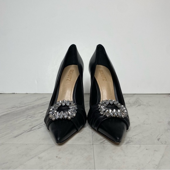 Schutz Meisho Pointy Toe Black Leather Stiletto Pump 6B - Picture 2 of 14